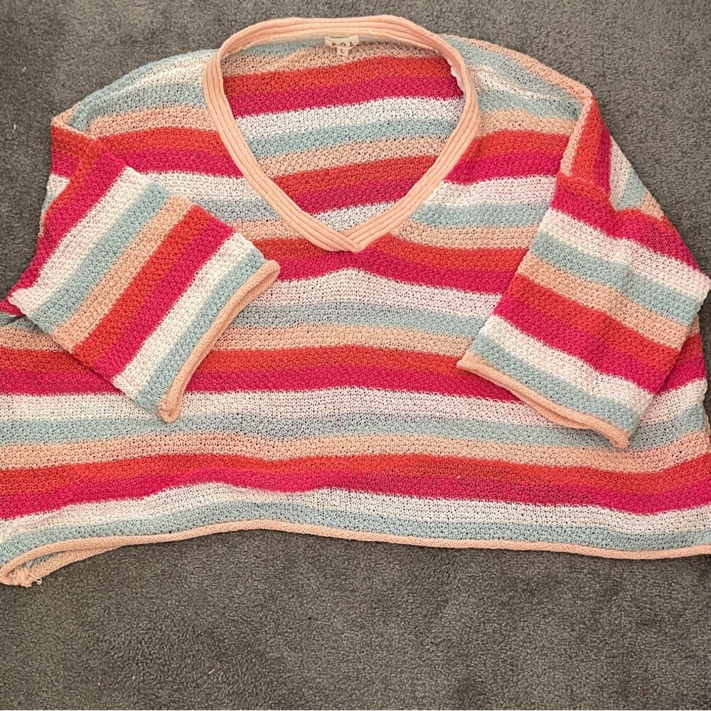 POL Striped V-Neck Sweater